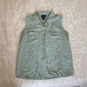 Charter Club 100% Silk Button Up Sleeveless Top Green Womens Size L